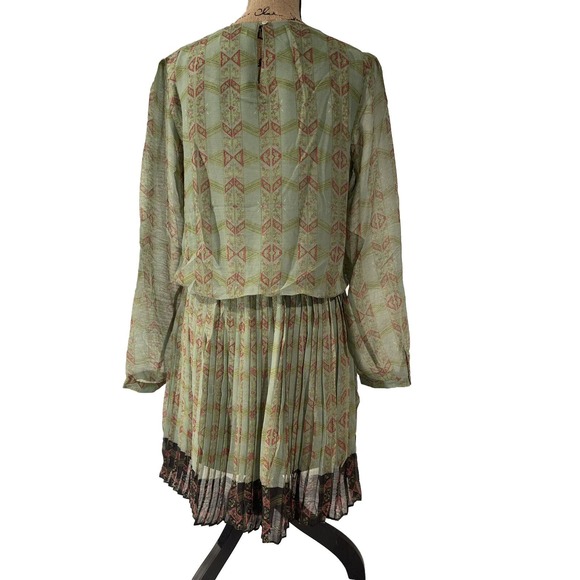 Anthropologie Lavand Women’s Minted Meadows Sheer Pleated Flare Dress Lined M 8 - Picture 3 of 7